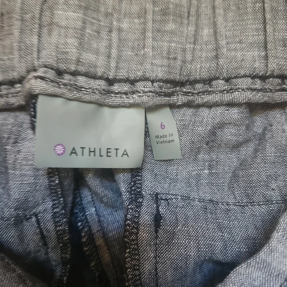 Athleta Bali Linen Jogger Pant Drawstring Cuffed Hem Ankle Crop Gray. 6 - Picture 4 of 7